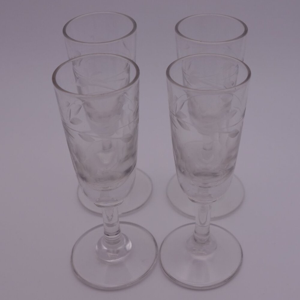 Set of Four(4) Grapevine Pattern Small Delicate Glasses
